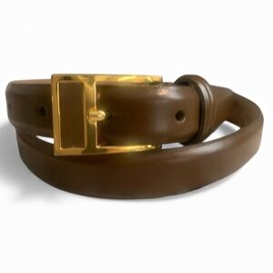 Talbots Genuine Leather Belt - Tan Brown with Gold Buckle - Made in Italy